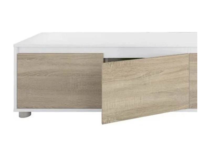 Savannah wandsysteem, TV-meubel woonkamermeubel, Samenstelling woonkamerset, Woonkamerset met wandmeubel, 200x41h43 cm, Wit en Eiken