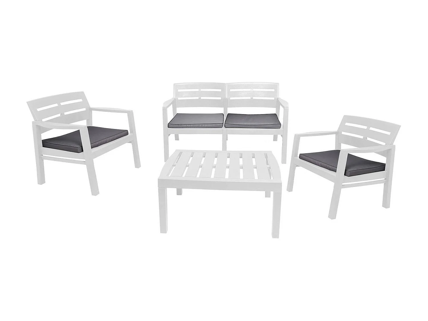 Outdoor-Lounge-Set Massa, Gartengarnitur mit 2 Sesseln, 1 Sofa und 1 Couchtisch, Innen- und AuÃŸensitzgruppe mit Kissen, 100 % Made in Italy, WeiÃŸ