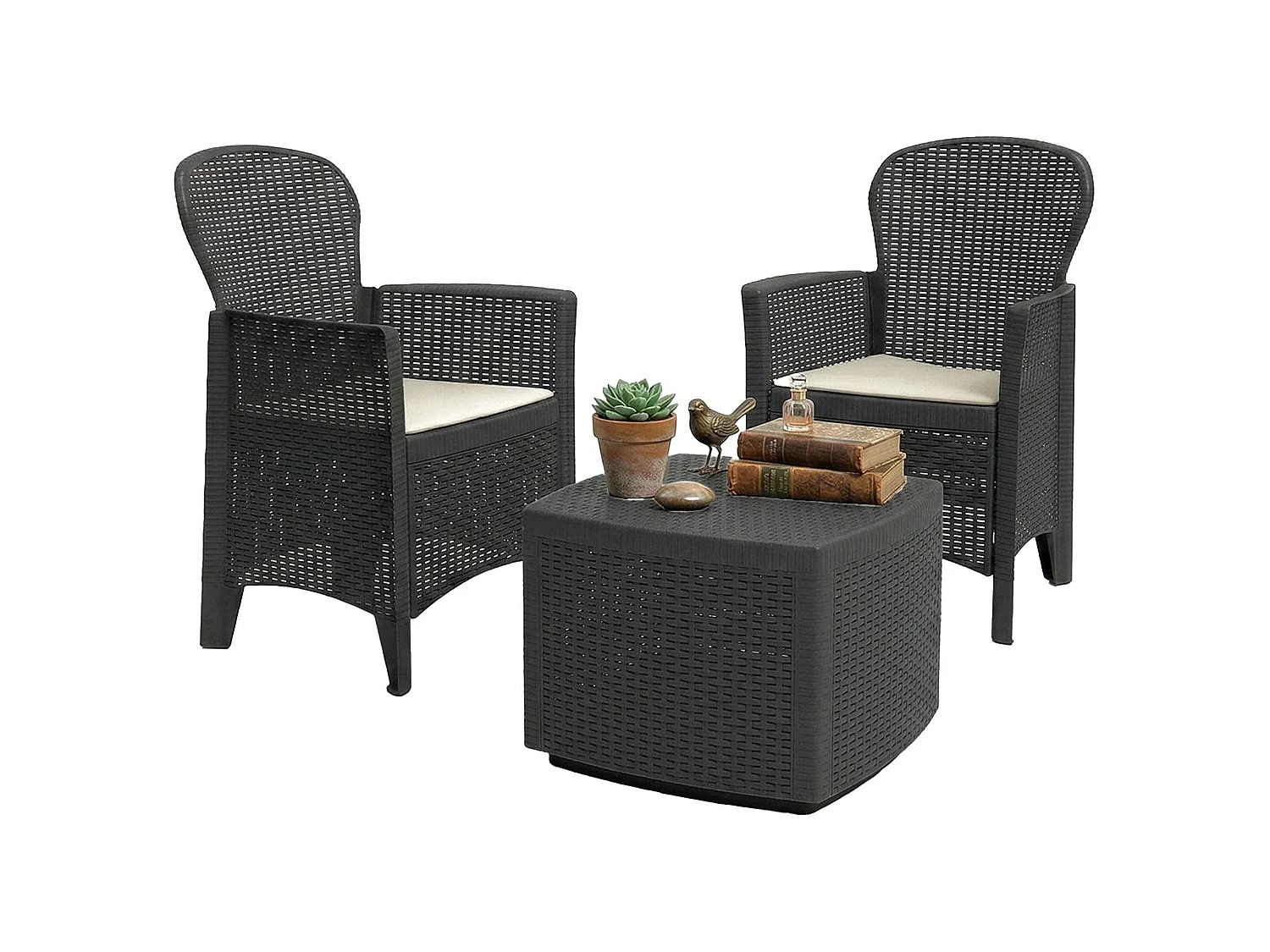 Dmora Buiten Salon Napoli Zwart Antraciet 2-Zits, Tafel, Waterdicht Made in Italy