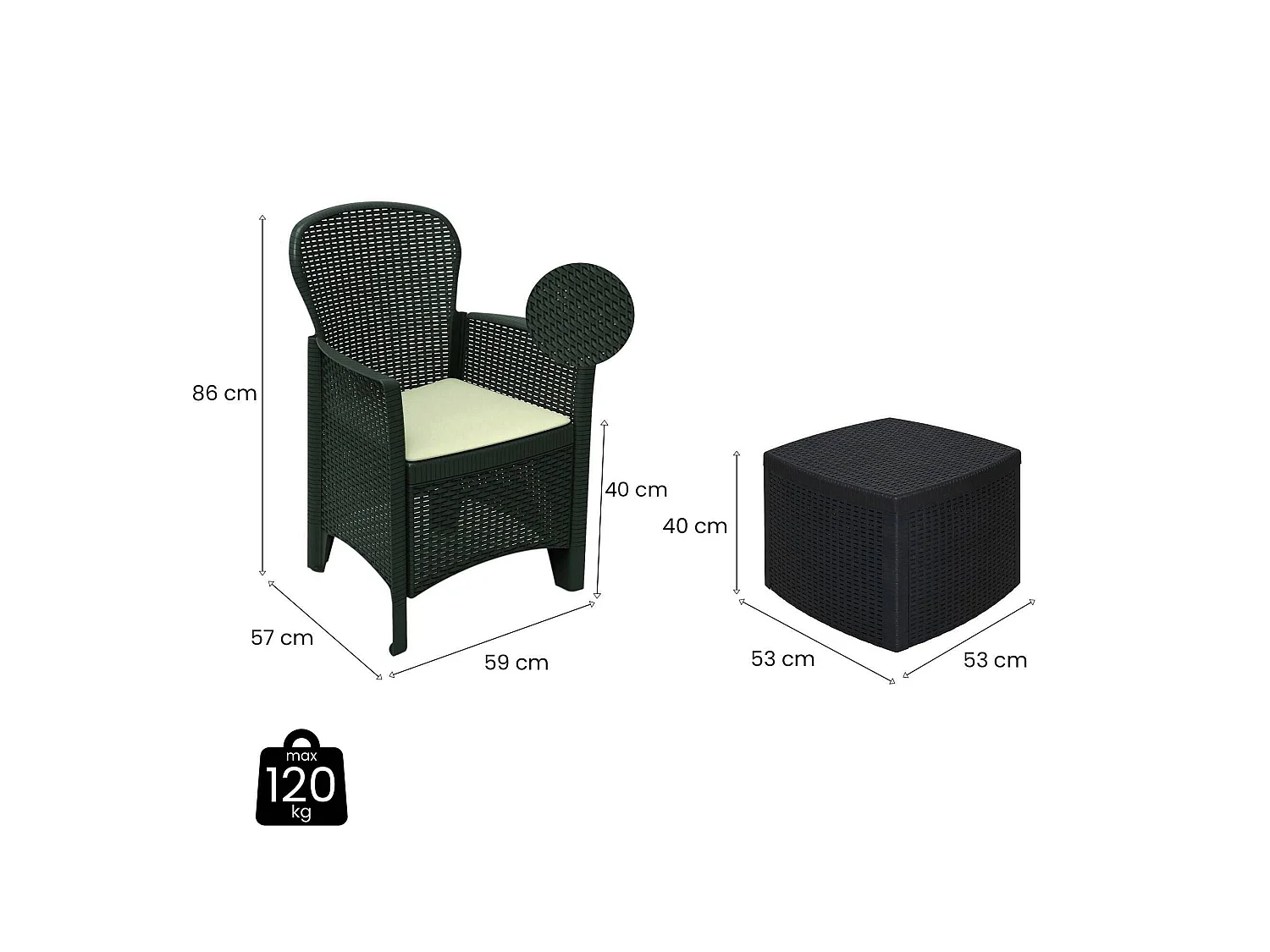 Dmora Buiten Salon Napoli Zwart Antraciet 2-Zits, Tafel, Waterdicht Made in Italy