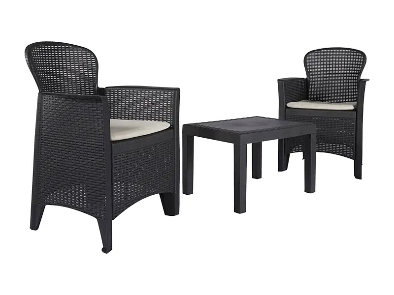 Conjunto lounge ao ar livre Foggia, Conjunto de jardim com 2 poltronas e 1 mesa de centro, Lounge com efeito Rattan e almofadas, 100% Fabricado na Itália, Antracite