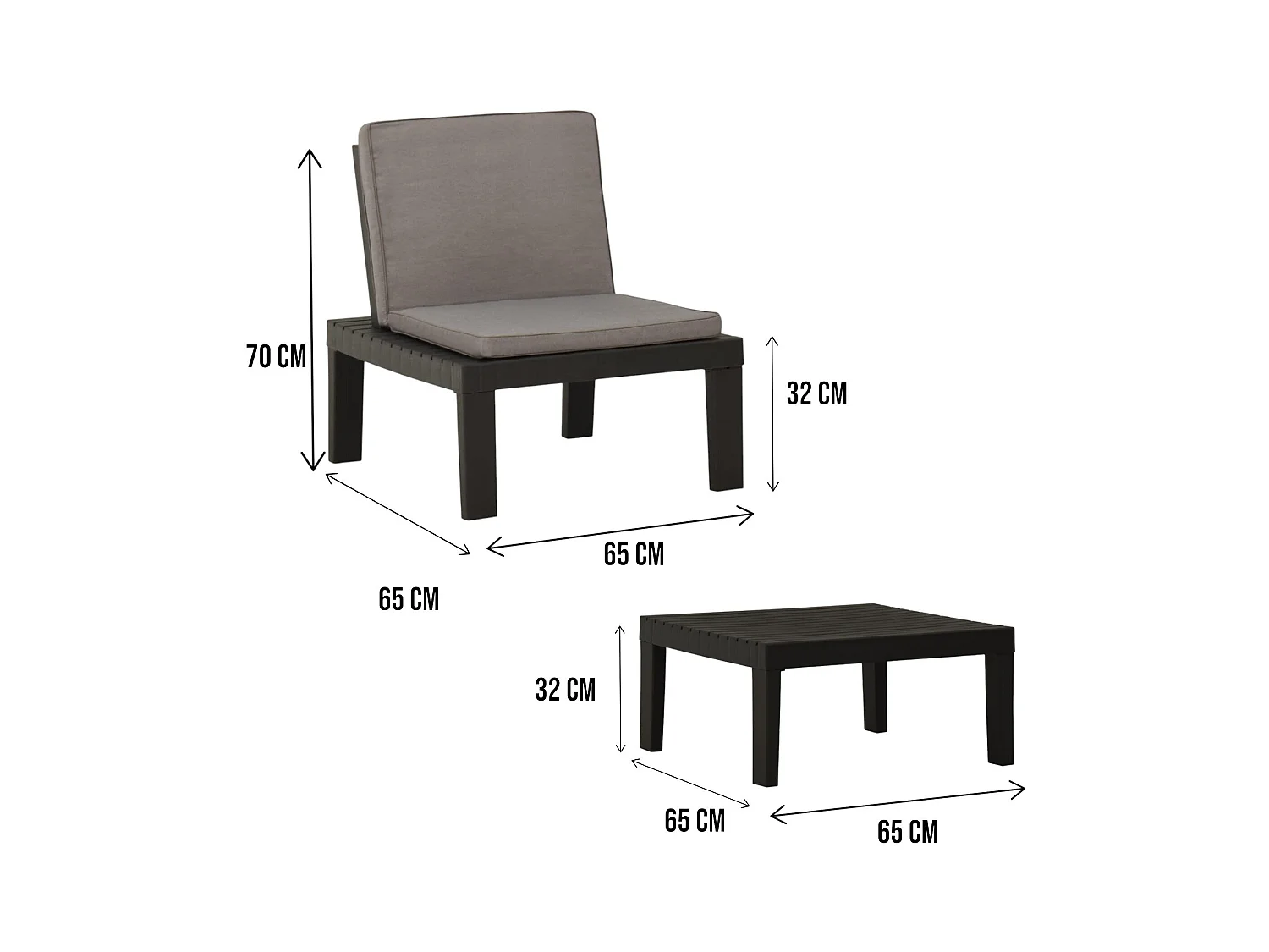 Conjunto lounge exterior Vigevano, Conjunto jardim com 4 lugares com encosto e 1 módulo multifunções, Lounge com almofadas, 100% Fabricado em Itália, Antracite