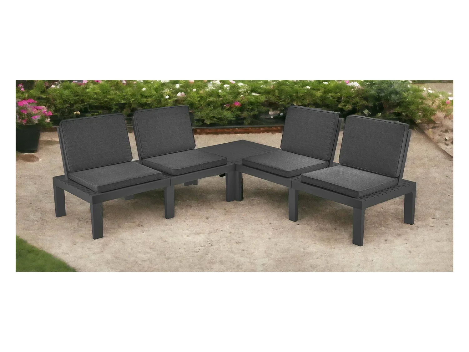 Conjunto lounge exterior Vigevano, Conjunto jardim com 4 lugares com encosto e 1 módulo multifunções, Lounge com almofadas, 100% Fabricado em Itália, Antracite