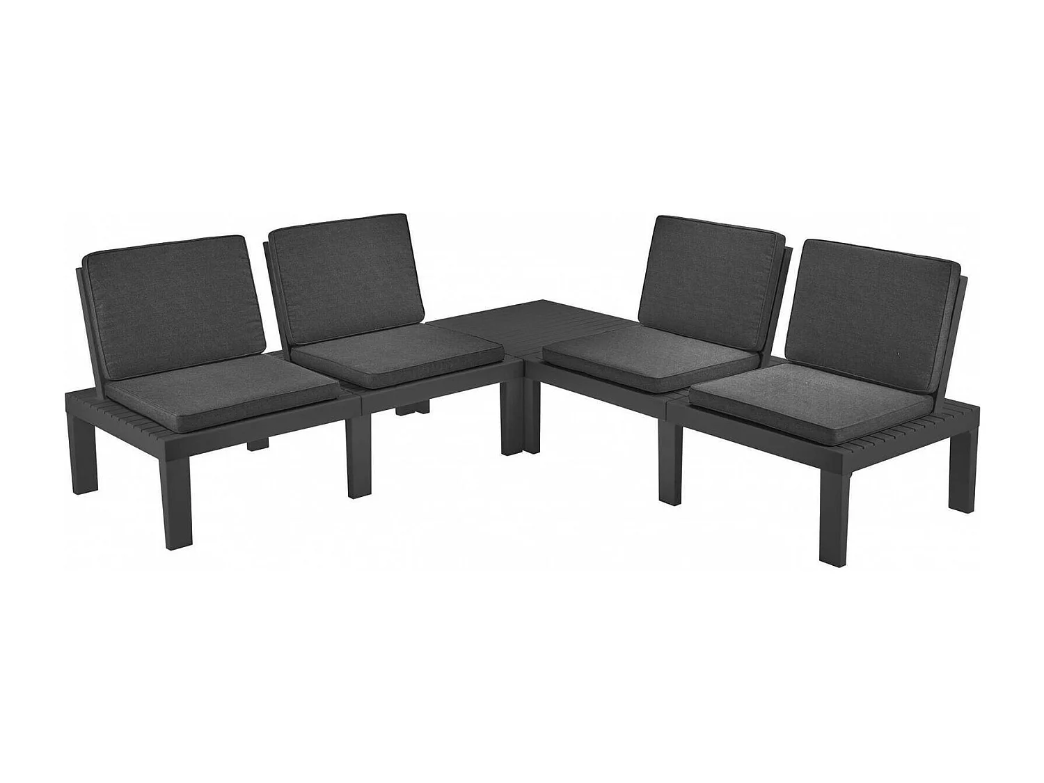 Vigevano outdoor loungeset, Tuinset met 4 zitplaatsen met rugleuning en 1 multifunctionele module, Lounge met kussens, 100% Made in Italy, Antraciet