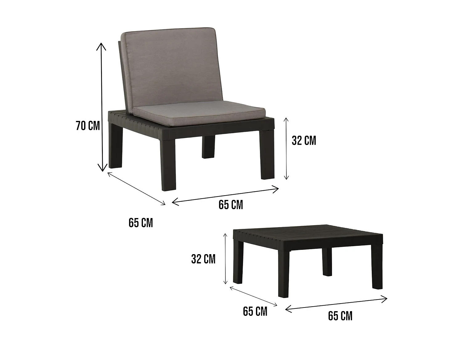 Vigevano outdoor loungeset, Tuinset met 4 zitplaatsen met rugleuning en 1 multifunctionele module, Lounge met kussens, 100% Made in Italy, Antraciet