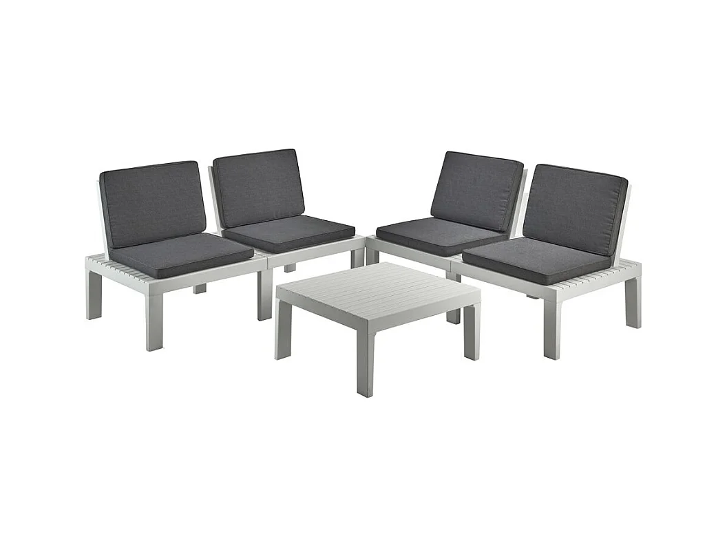 Outdoor-Lounge-Set Vigevano, Gartengarnitur mit 4 Sitzplätzen mit Rückenlehne und 1 Multifunktionsmodul, Sitzecke mit Kissen, 100 % Made in Italy, Weiß