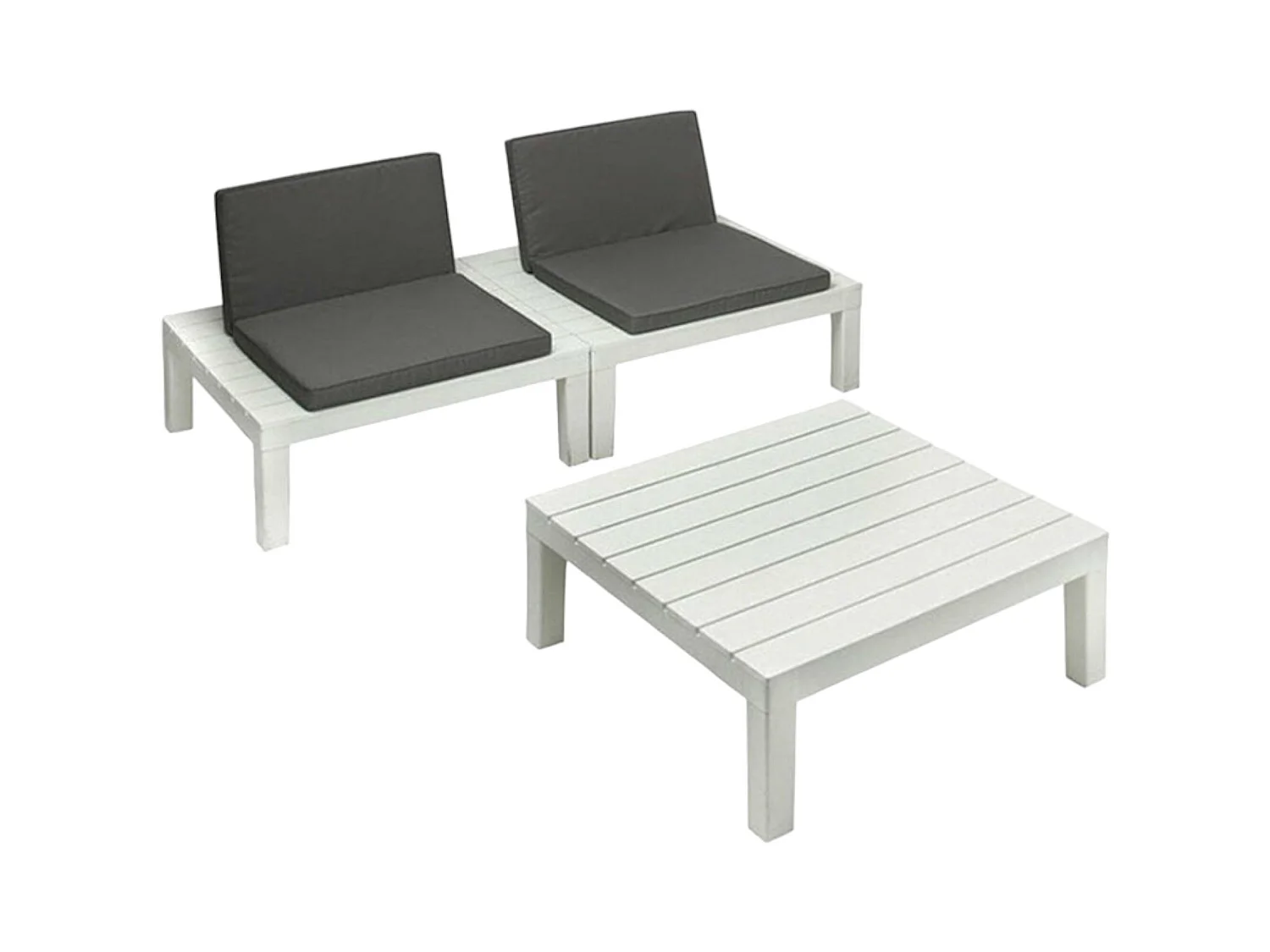Outdoor-Lounge-Set Vigevano, Gartengarnitur mit 4 Sitzplätzen mit Rückenlehne und 1 Multifunktionsmodul, Sitzecke mit Kissen, 100 % Made in Italy, Weiß