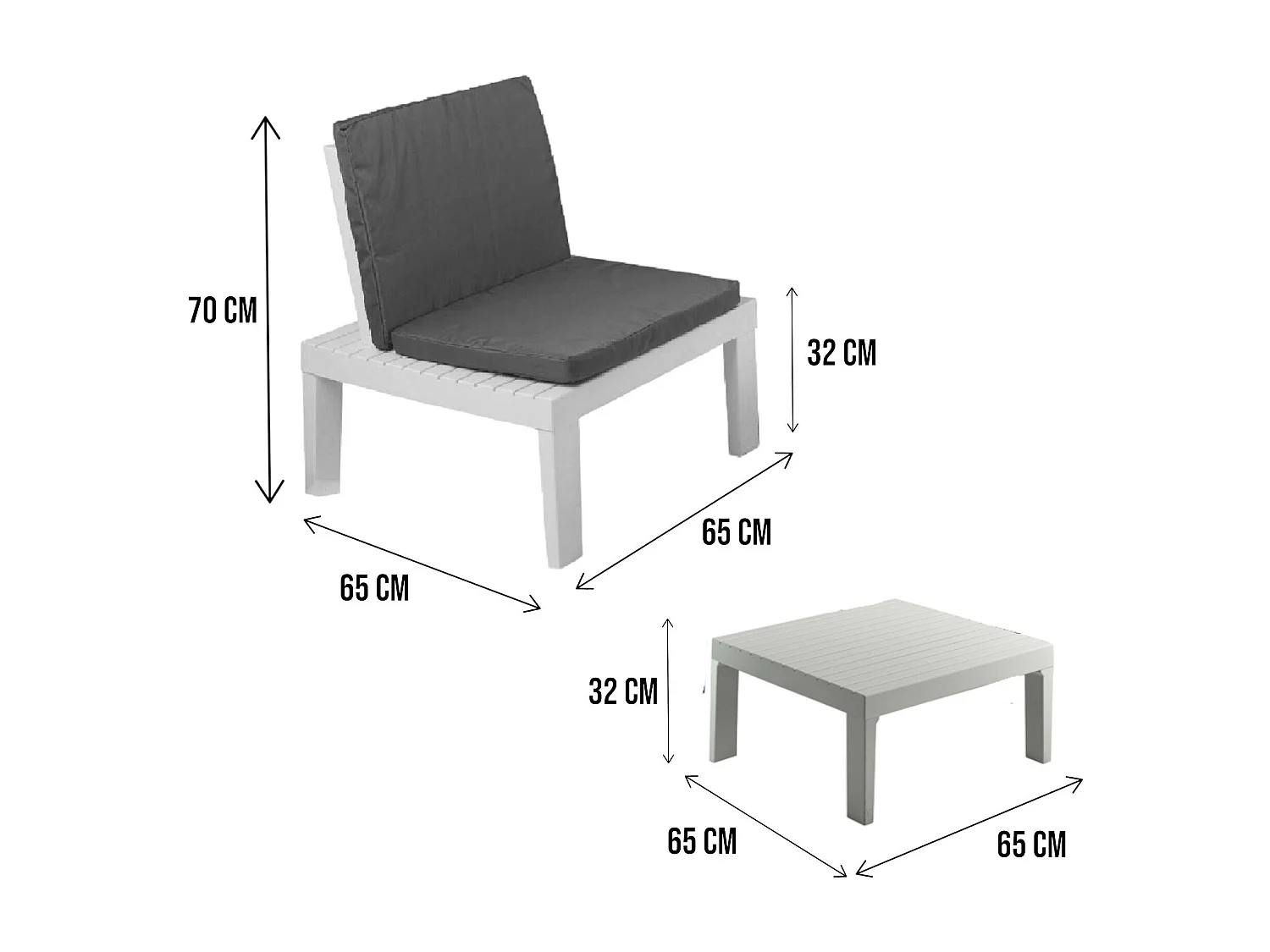 Vigevano outdoor loungeset, Tuinset met 4 zitplaatsen met rugleuning en 1 multifunctionele module, Lounge met kussens, 100% Made in Italy, Wit