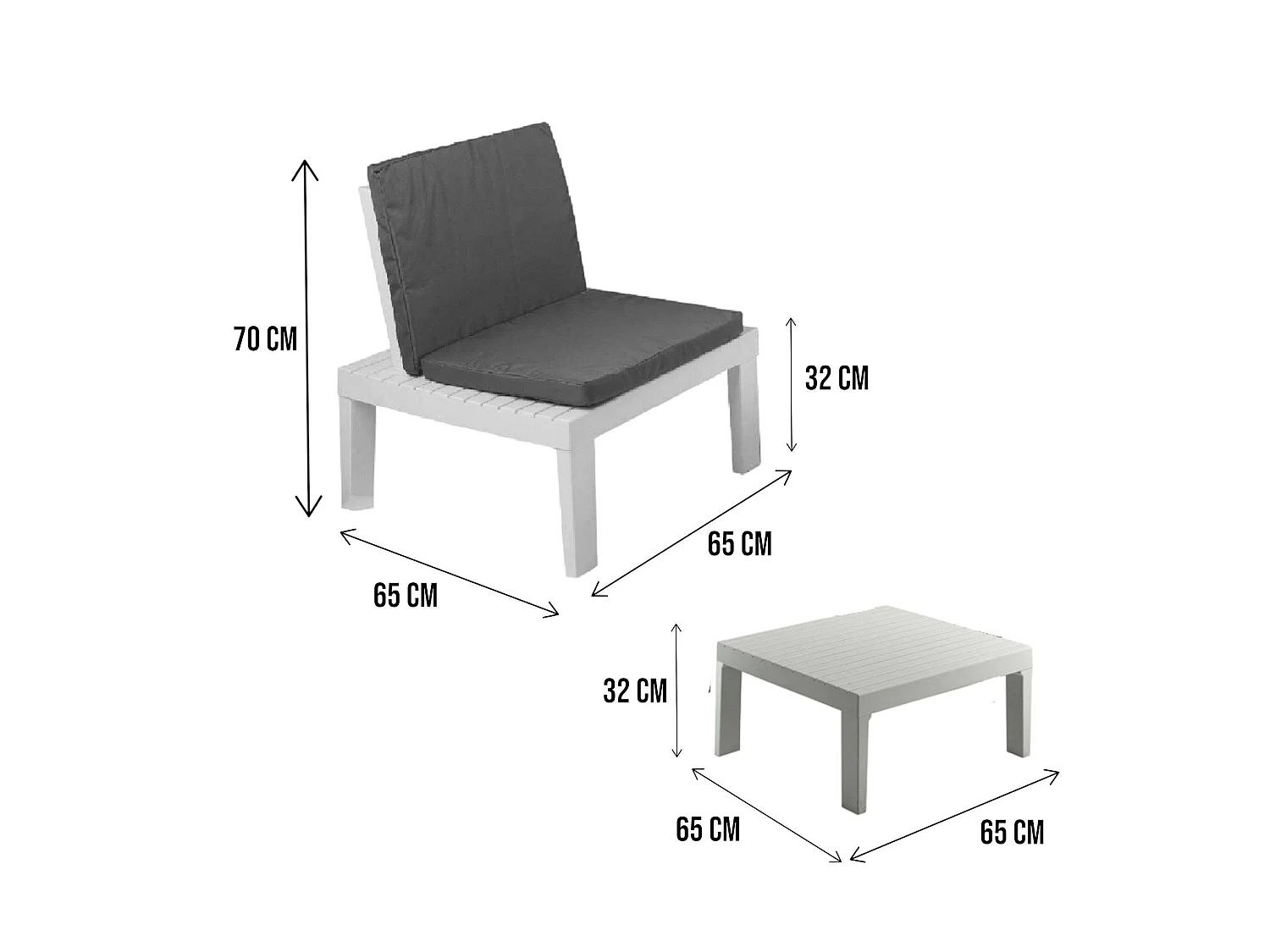 Set salotto da esterno Vigevano, Set da giardino con 4 sedute con schienale ed 1 modulo multifunzione, Salottino con cuscini, 100% Made in Italy, Bianco
