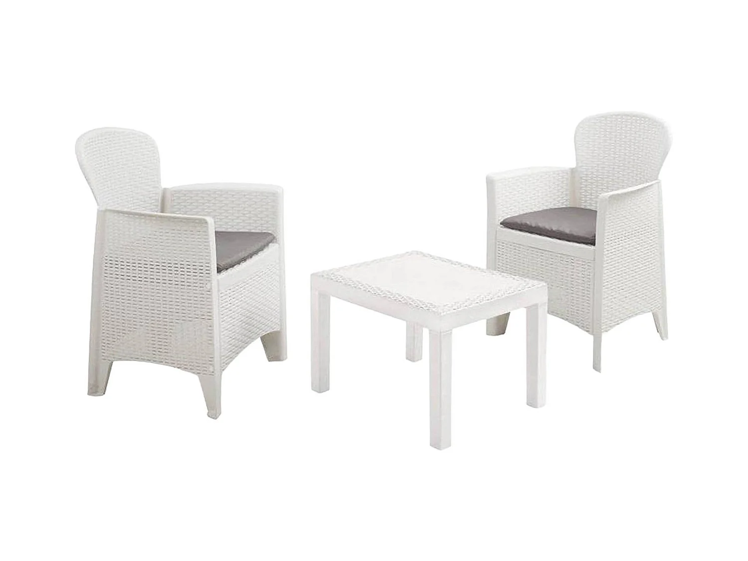 Foggia buitenloungeset, Tuinset met 2 fauteuils en 1 salontafel, Loungeset met rotaneffect en kussens, 100% Made in Italy, Wit