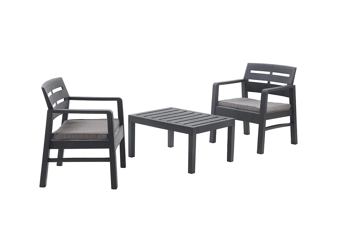 Salón de Jardín Benevento, Conjunto de jardín con 2 sillones y 1 mesa de centro, Zona de estar interior y exterior con cojines, 100% Made in Italy, Antracita