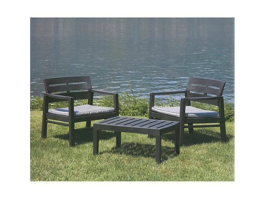 Salón de Jardín Benevento, Conjunto de jardín con 2 sillones y 1 mesa de centro, Zona de estar interior y exterior con cojines, 100% Made in Italy, Antracita