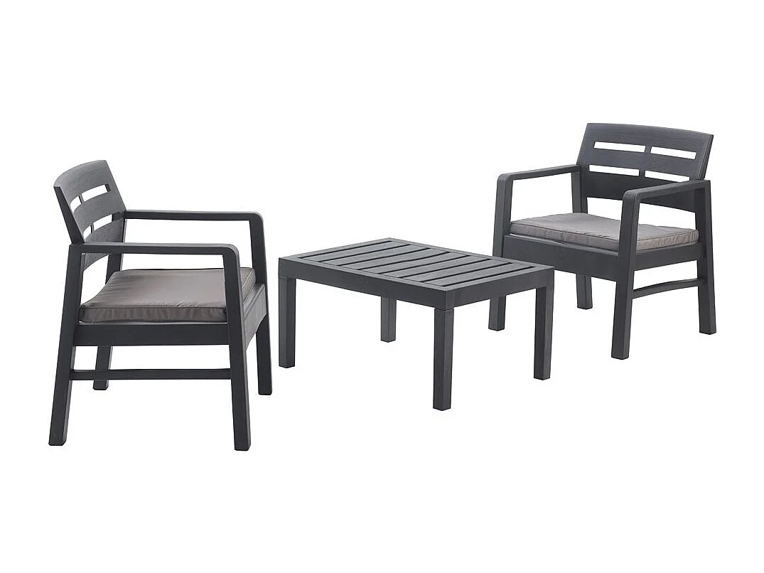 Benevento outdoor loungeset, Tuinset met 2 fauteuils en 1 salontafel, Binnen- en buitenlounge met kussens, 100% Made in Italy, Antraciet