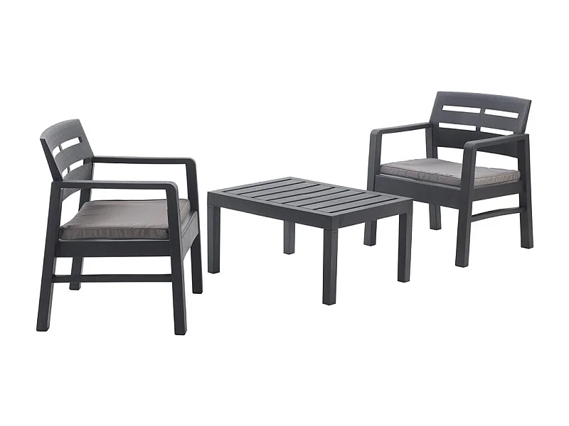 Benevento outdoor loungeset, Tuinset met 2 fauteuils en 1 salontafel, Binnen- en buitenlounge met kussens, 100% Made in Italy, Antraciet