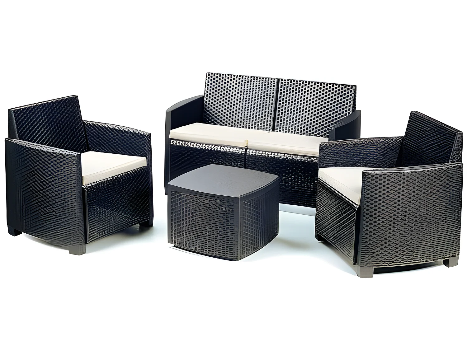 Lecce outdoor loungeset, Tuinset met kussens bestaande uit 2 fauteuils, 1 bank en 1 salontafel, Indoor lounge, 100% Made in Italy, 128x67h77 cm, Antraciet