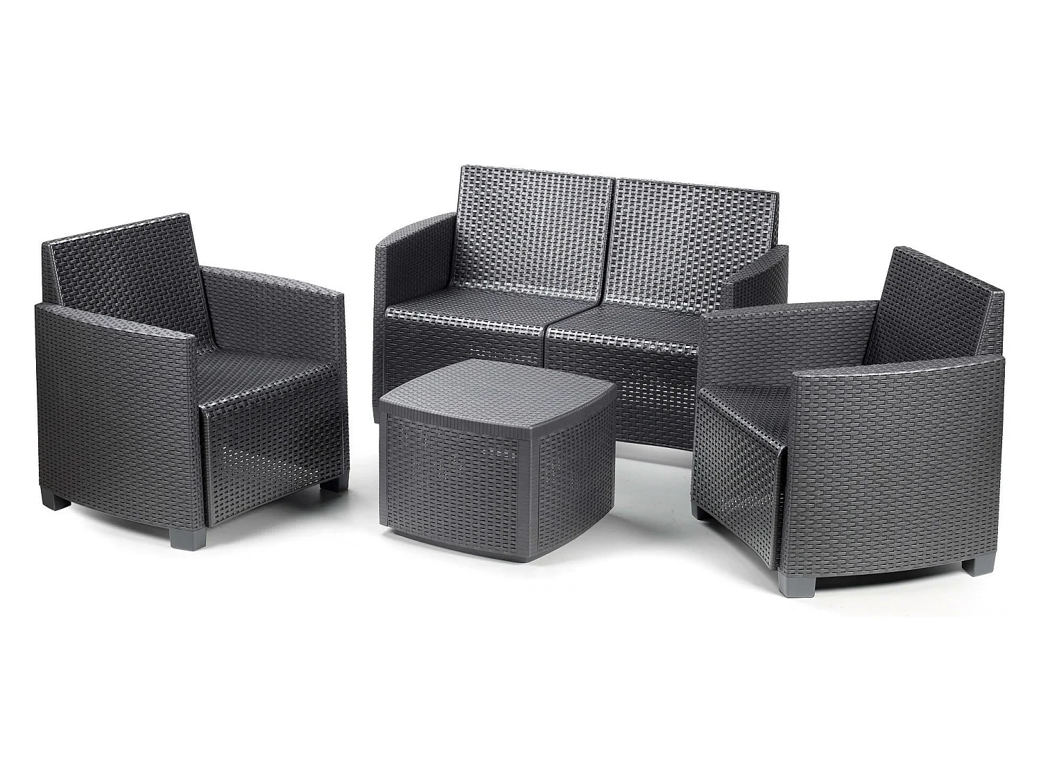 Lecce outdoor loungeset, Tuinset met kussens bestaande uit 2 fauteuils, 1 bank en 1 salontafel, Indoor lounge, 100% Made in Italy, 128x67h77 cm, Antraciet