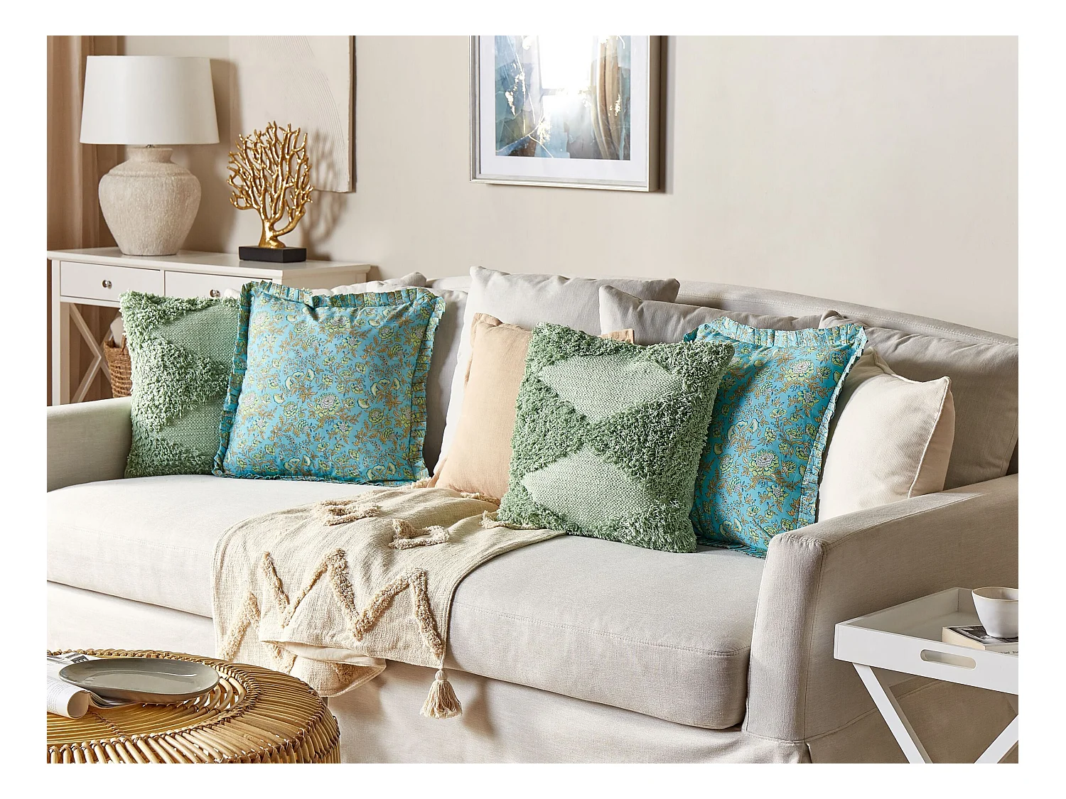 Conjunto de 2 almofadas decorativas AMOENA Algodão 45 x 45 cm Azul Padrão floral