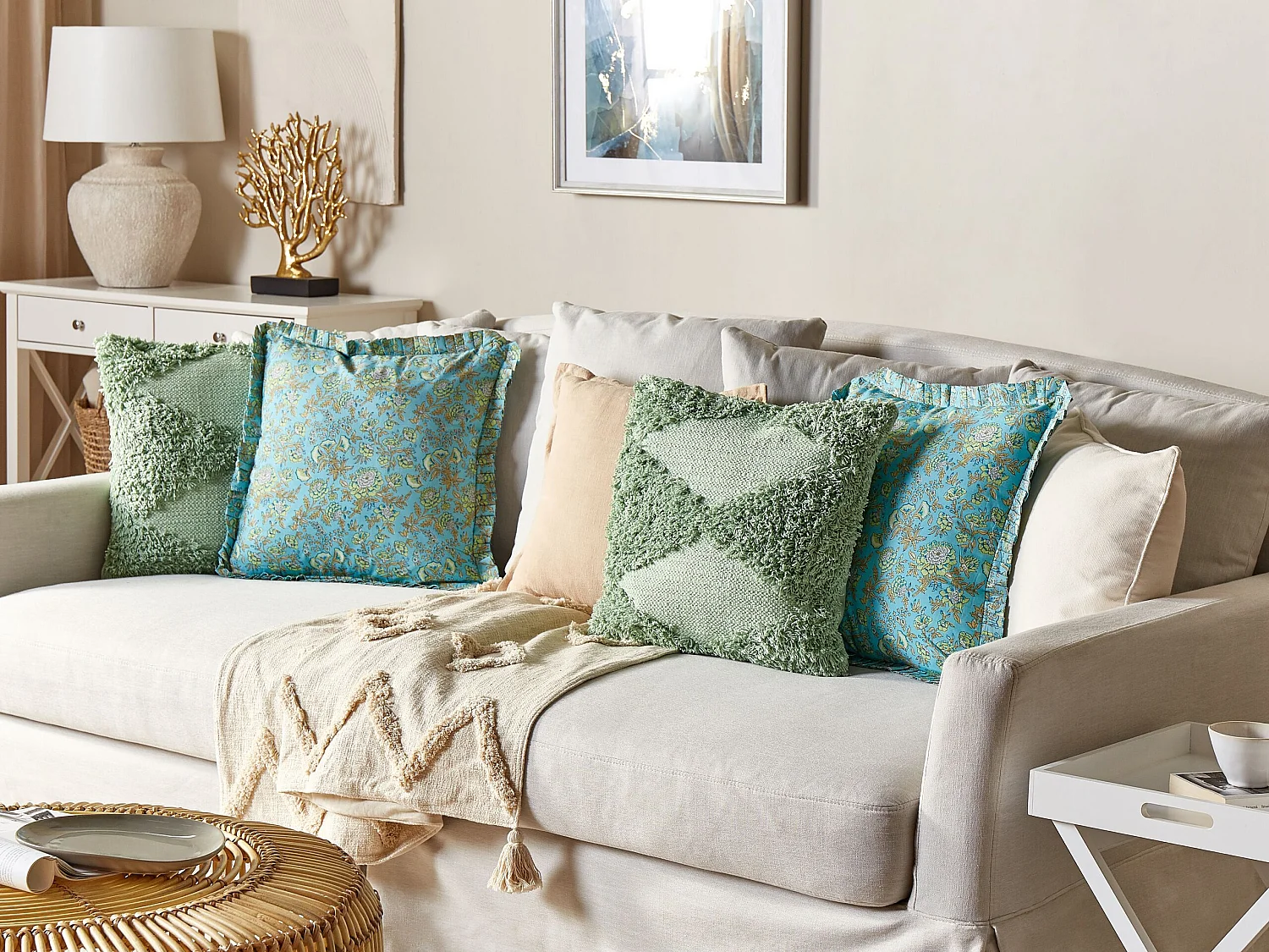 Lot de 2 coussins décoratifs AMOENA Coton 45 x 45 cm Bleu Motif floral