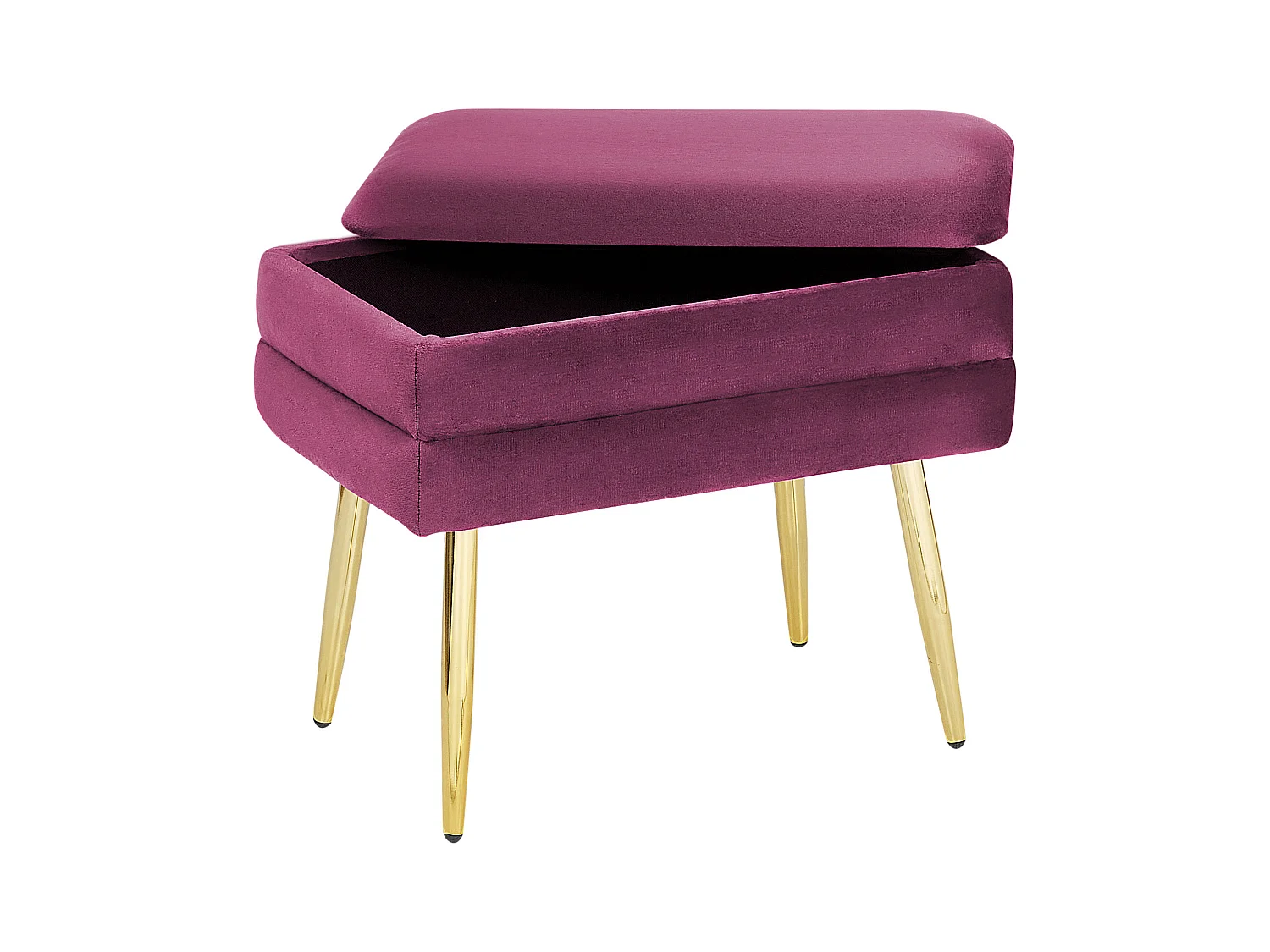 Bank mit Stauraum aus Samtstoff rot burgund mit goldenen Metallbeinen Odessa