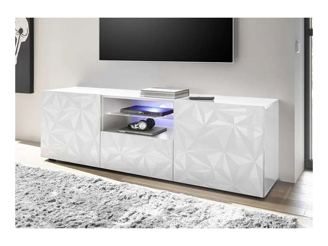 Meuble Tv LUTHER 2 portes 1 tiroir blanc 181x57 cm