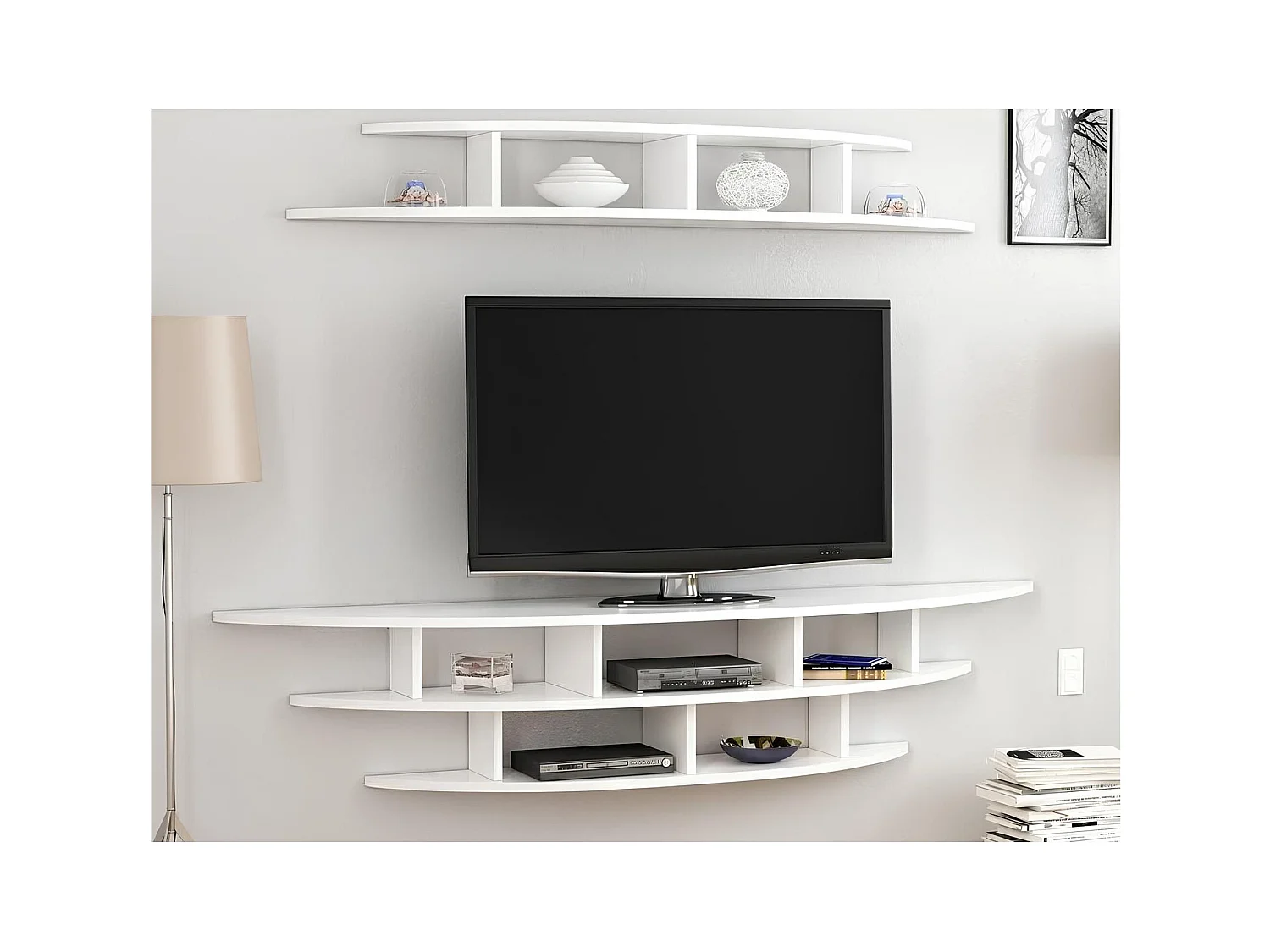 Ensemble meuble TV ALVINO 176 cm blanc
