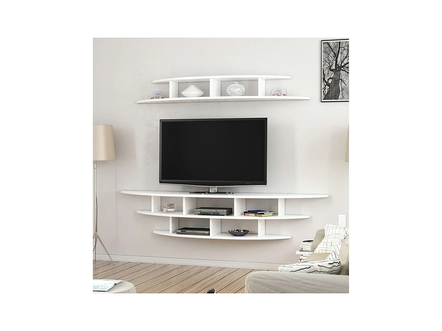 Ensemble meuble TV ALVINO 176 cm blanc