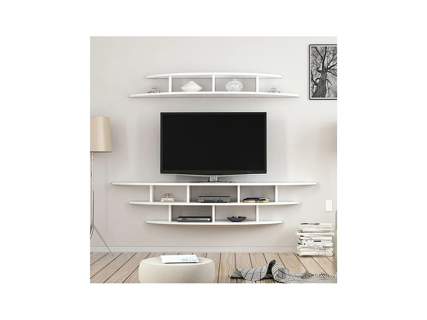 Ensemble meuble TV ALVINO 176 cm blanc