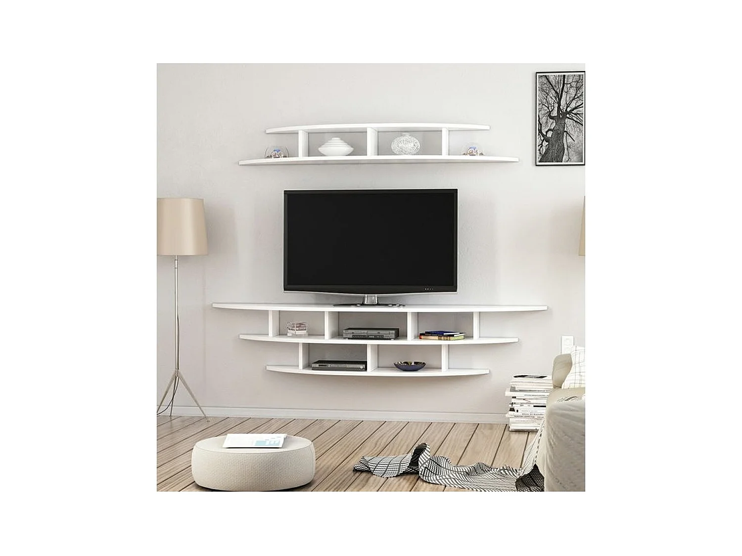 Ensemble meuble TV ALVINO 176 cm blanc