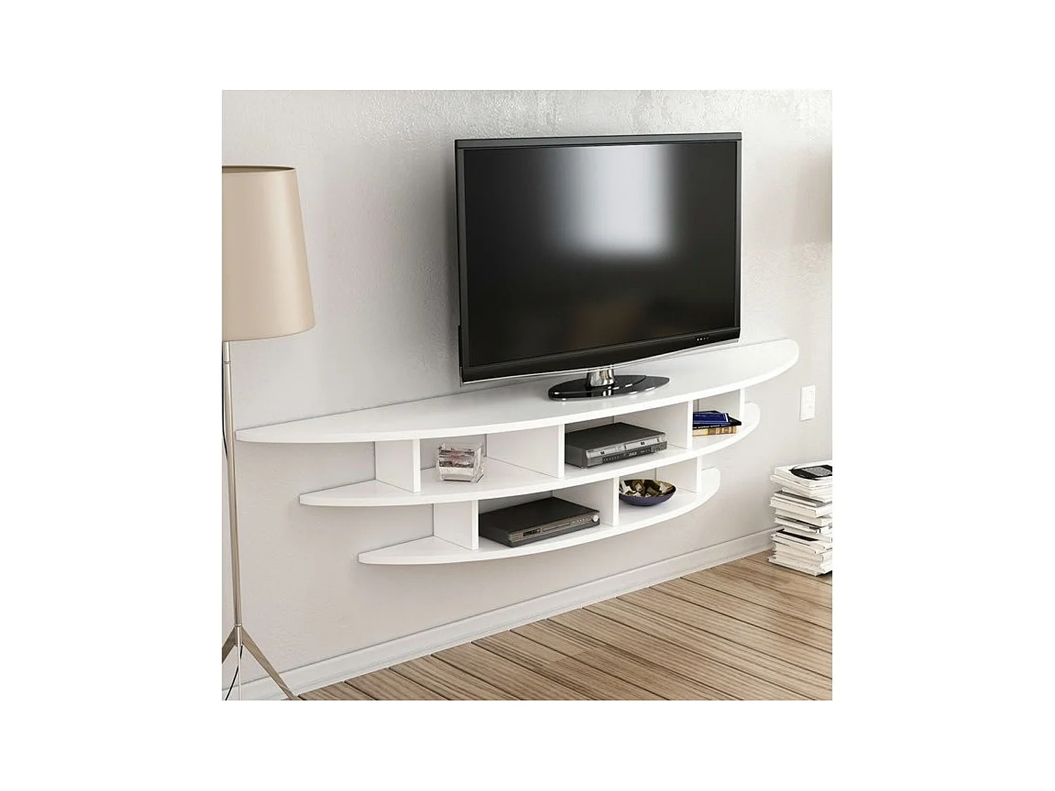 Ensemble meuble TV ALVINO 176 cm blanc