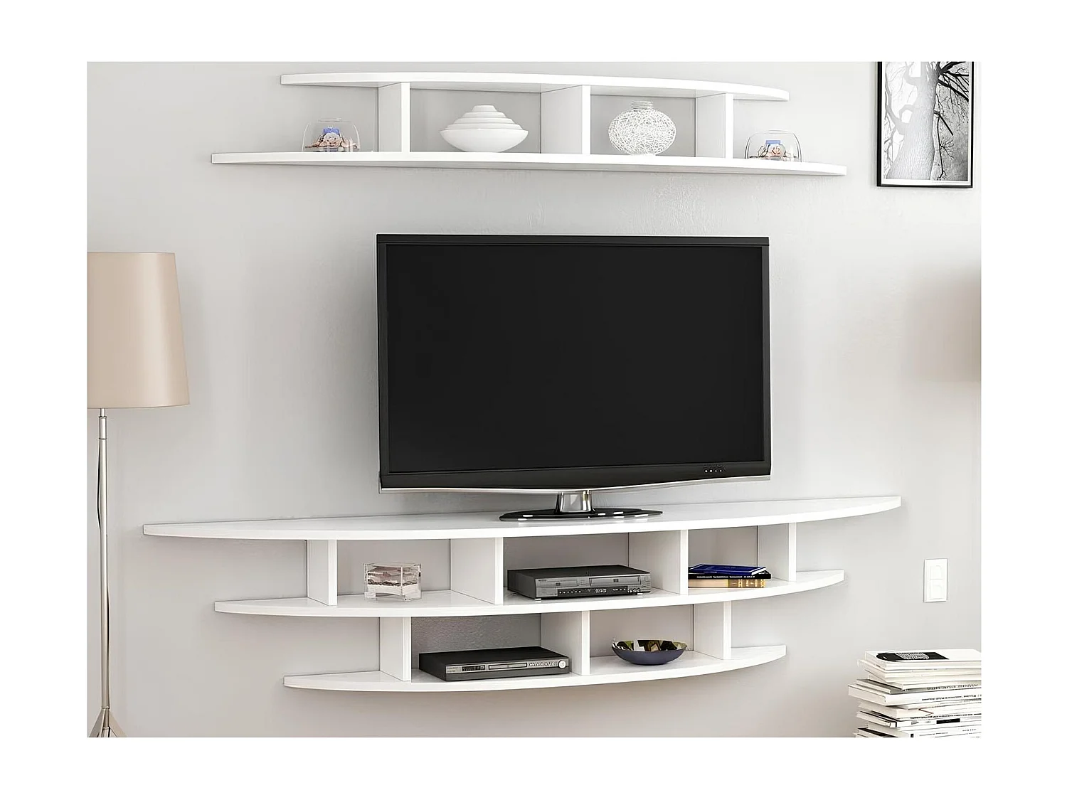 Ensemble meuble TV ALVINO 176 cm blanc