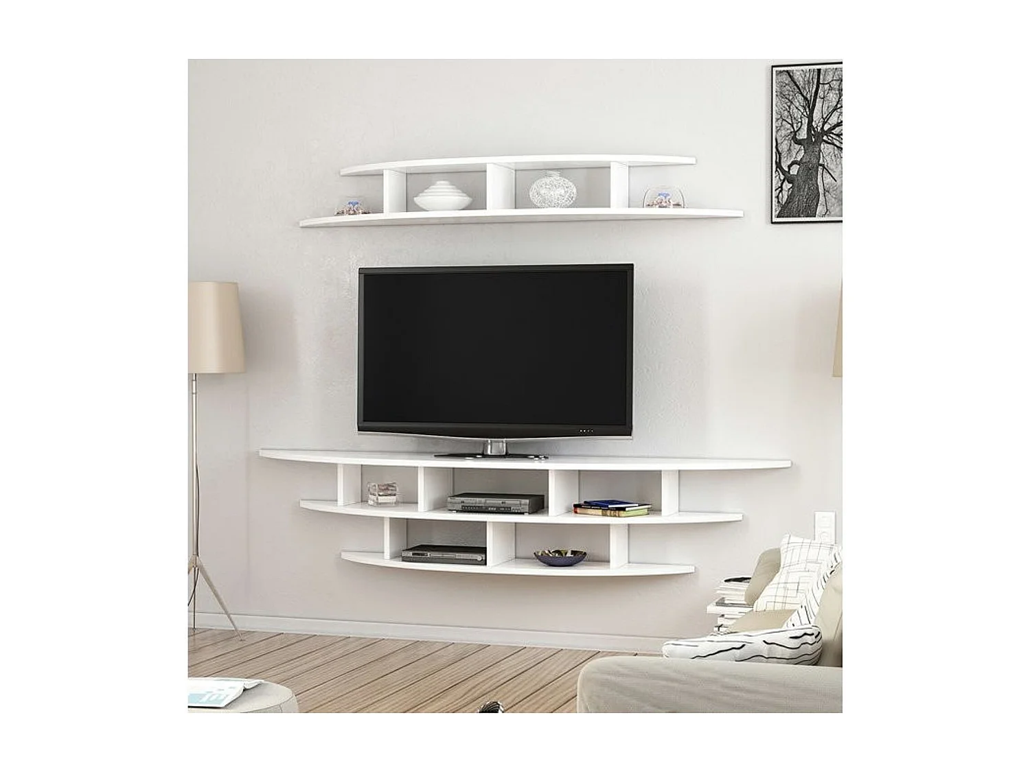 Ensemble meuble TV ALVINO 176 cm blanc