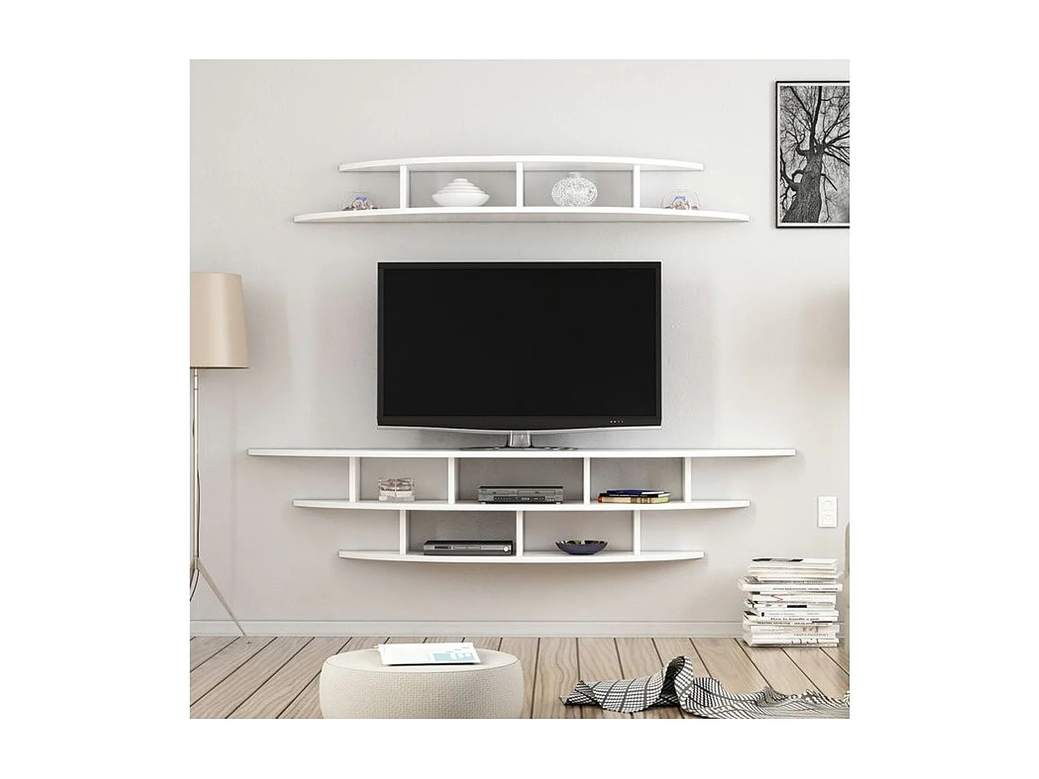 Ensemble meuble TV ALVINO 176 cm blanc