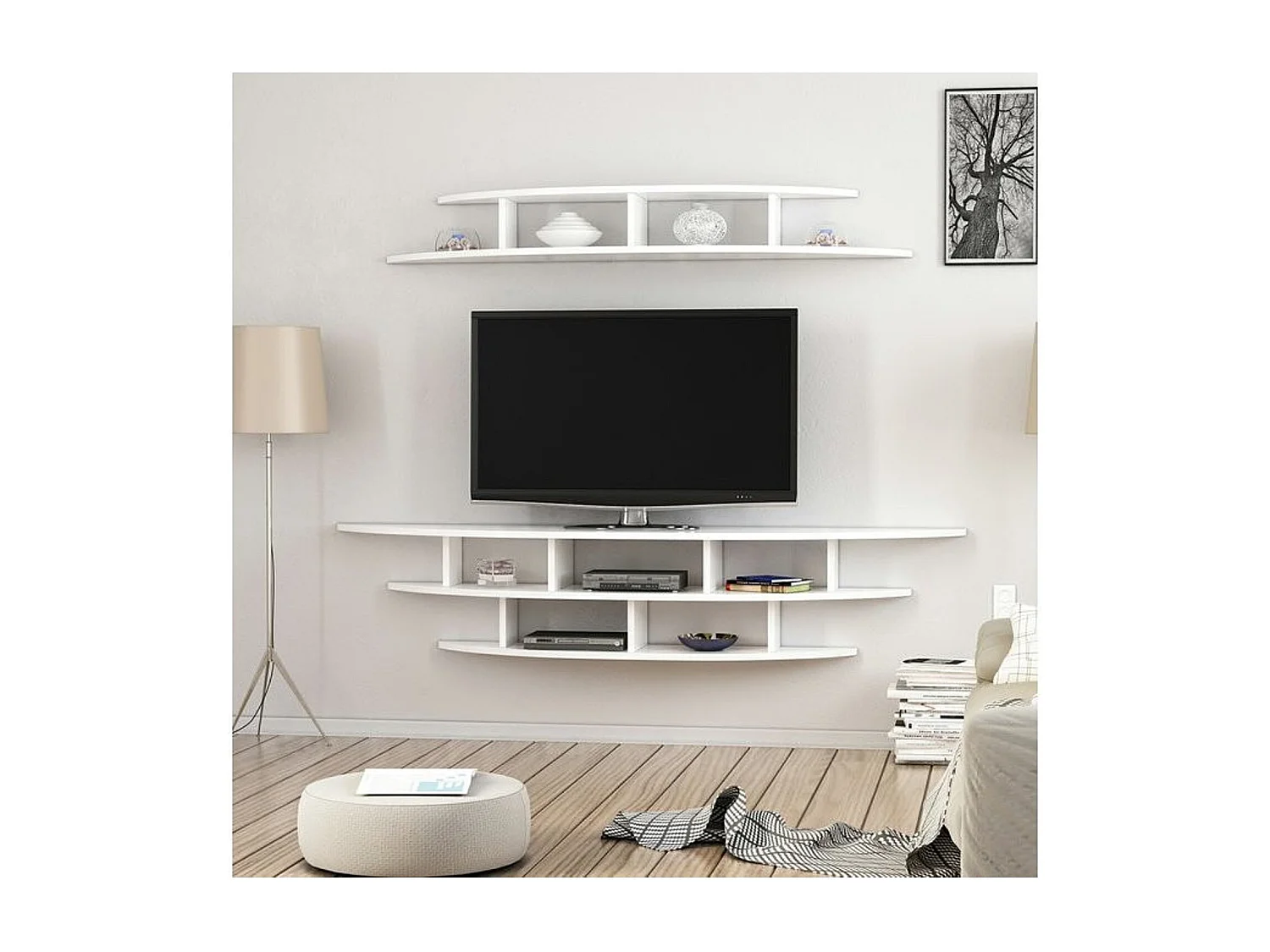 Ensemble meuble TV ALVINO 176 cm blanc