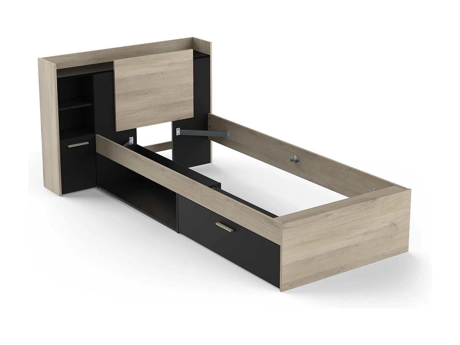 Justerbar seng 90 x 190/200 cm med opbevaring - Sort og natur - MARTELO