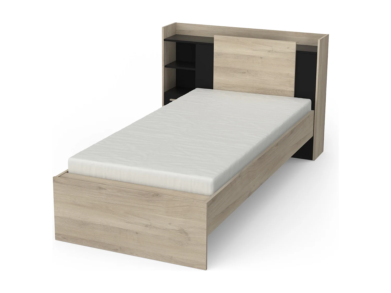 Justerbar seng 90 x 190/200 cm med opbevaring - Sort og natur - MARTELO