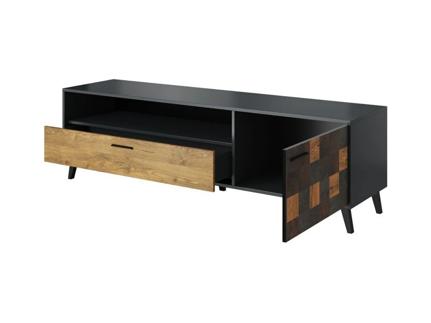 Meuble tv ALEKSANDER 177 x 52 x 45 cm noir et bois