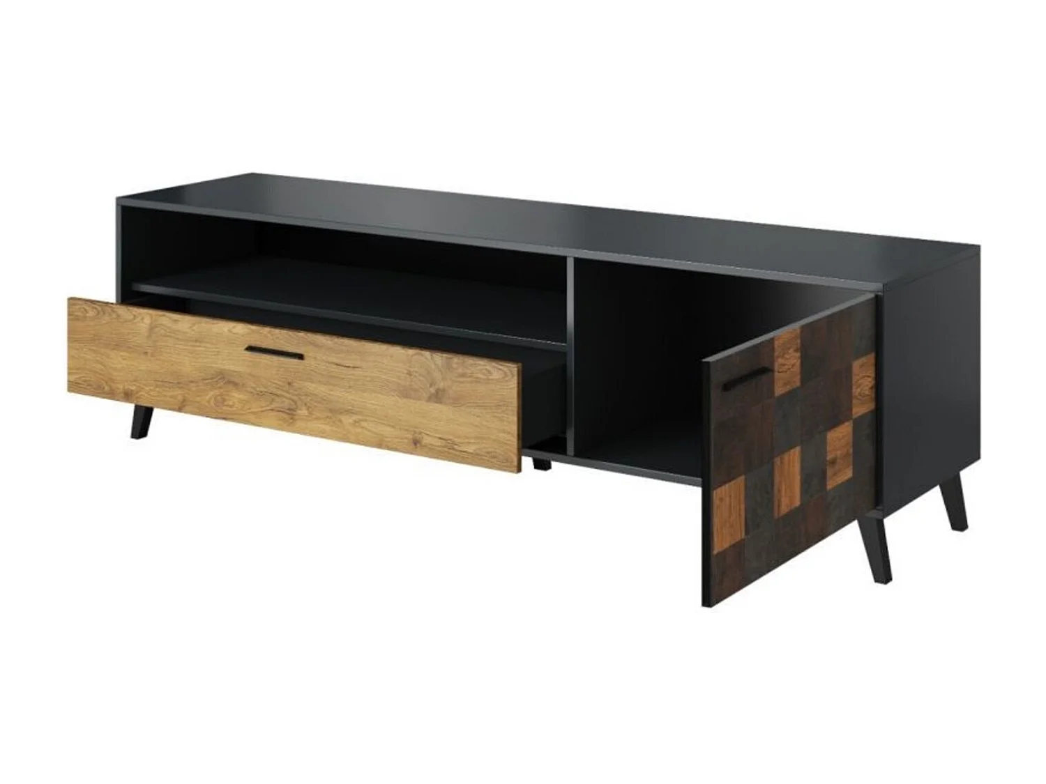 Meuble tv ALEKSANDER 177 x 52 x 45 cm noir et bois