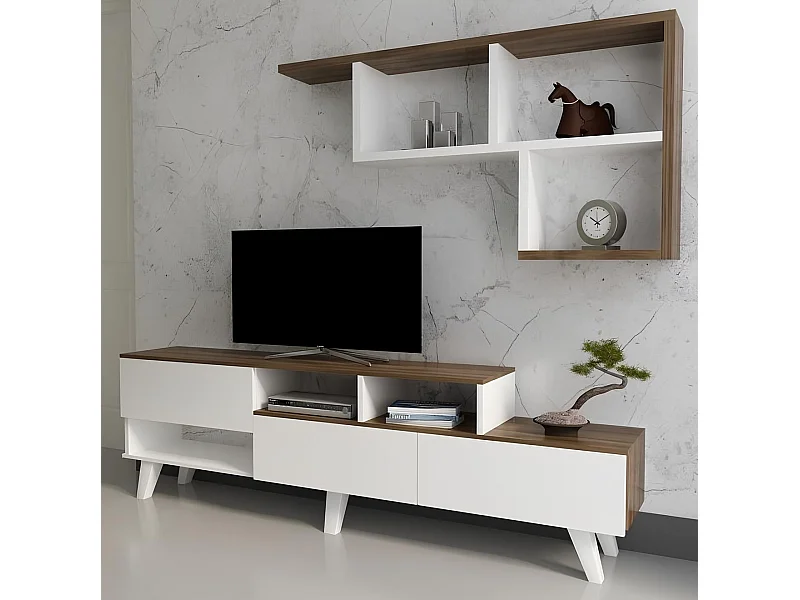 Ensemble meuble TV HAZAN 1 150 cm blanc et bois