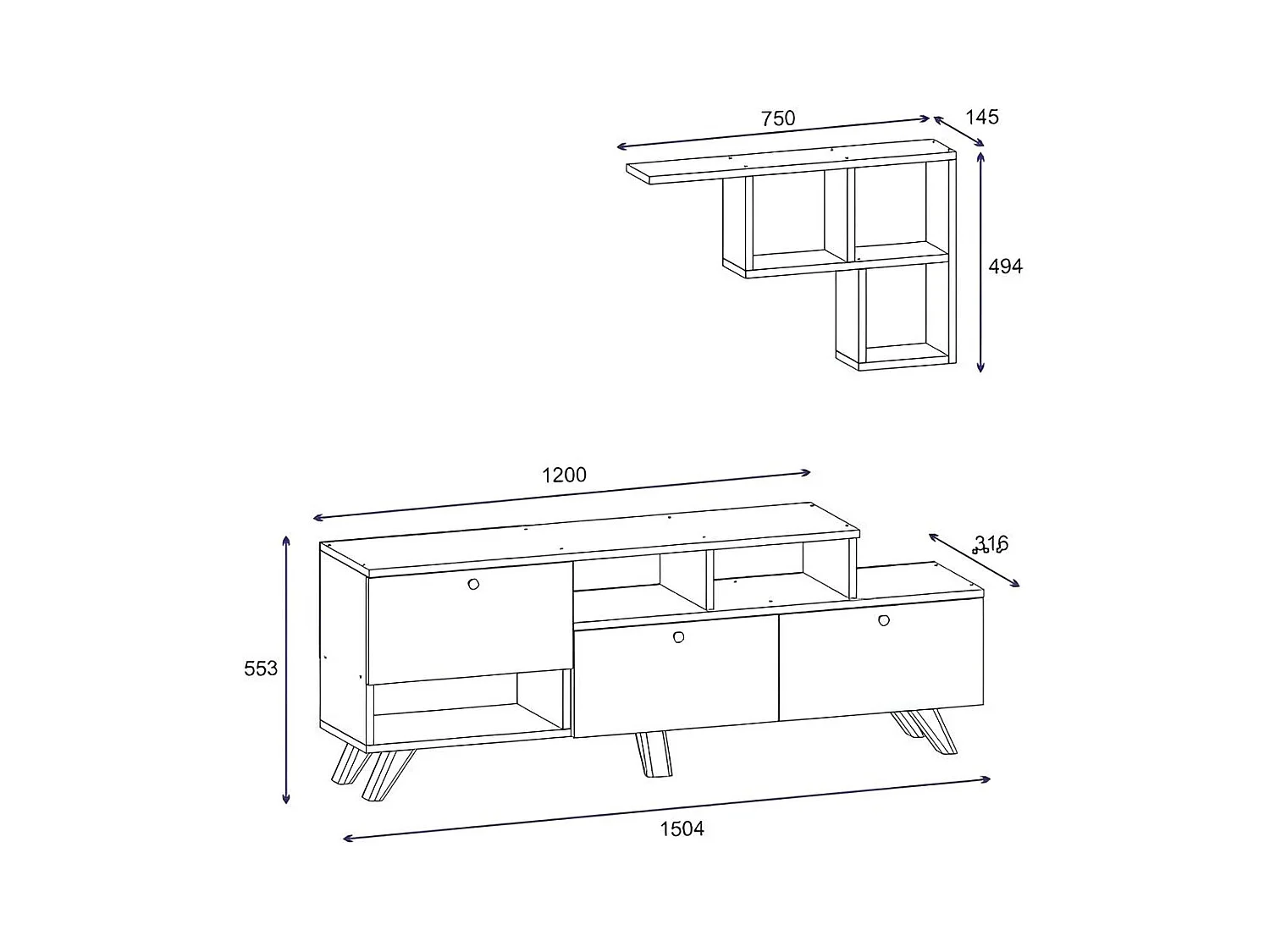Ensemble meuble TV HAZAN 1 150 cm blanc et bois