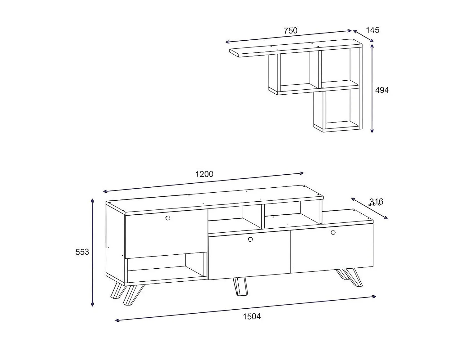 Ensemble meuble TV HAZAN 1 150 cm blanc et bois
