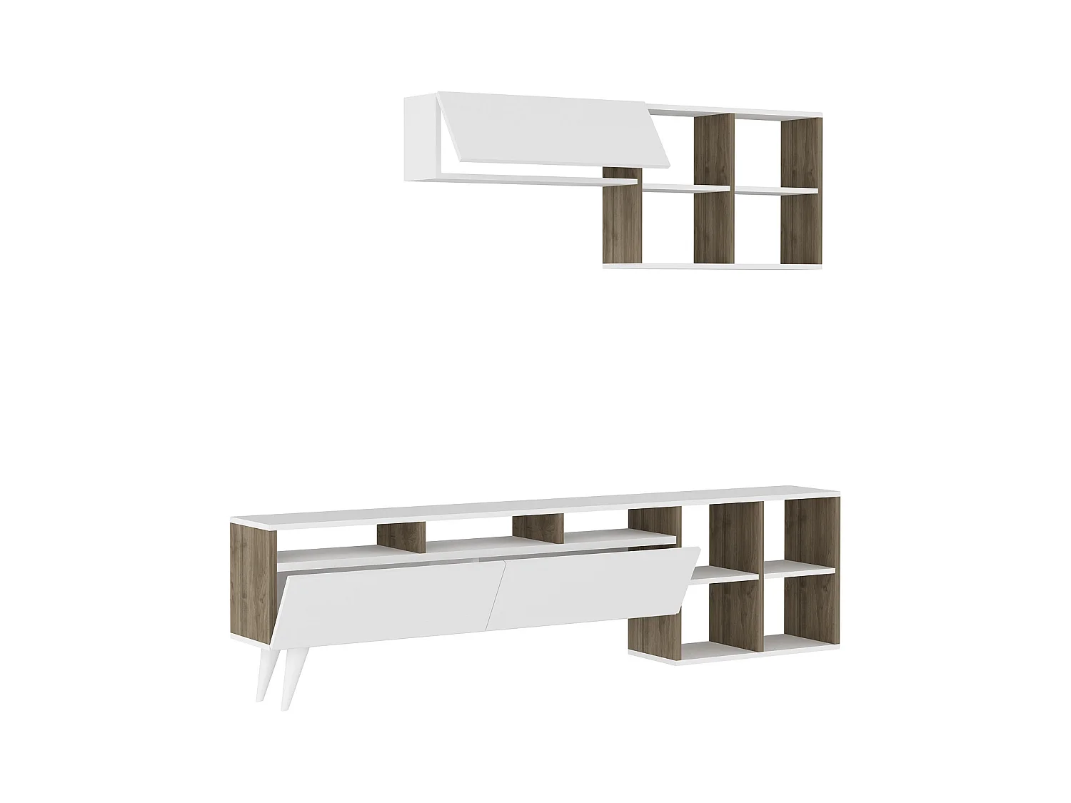 Ensemble meuble TV KUZEY 180cm blanc et noyer