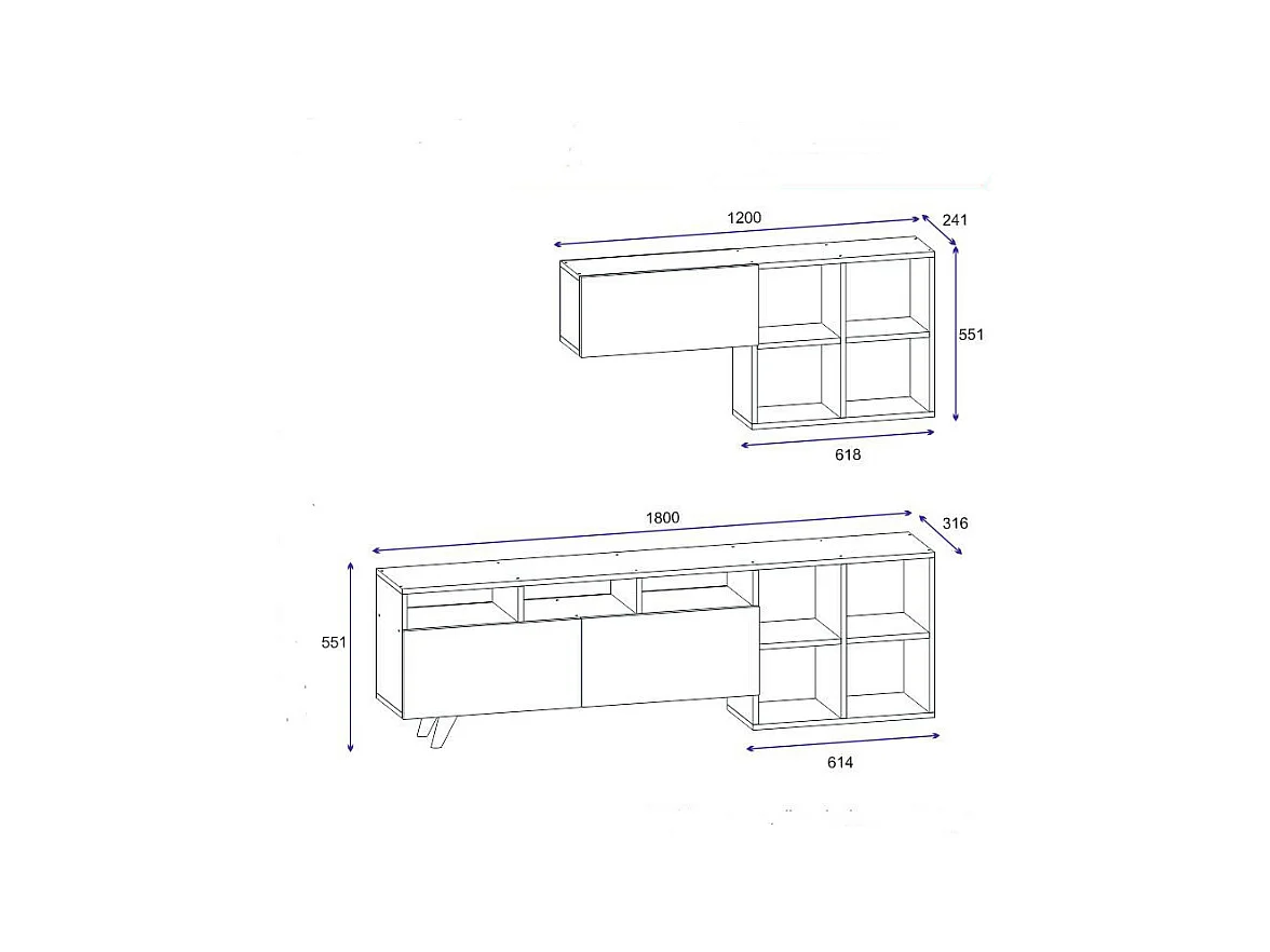 Ensemble meuble TV KUZEY 180cm blanc et noyer