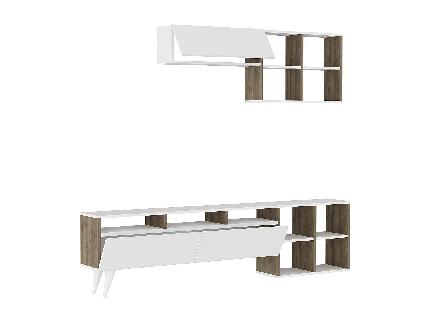 Ensemble meuble TV KUZEY 180cm blanc et noyer