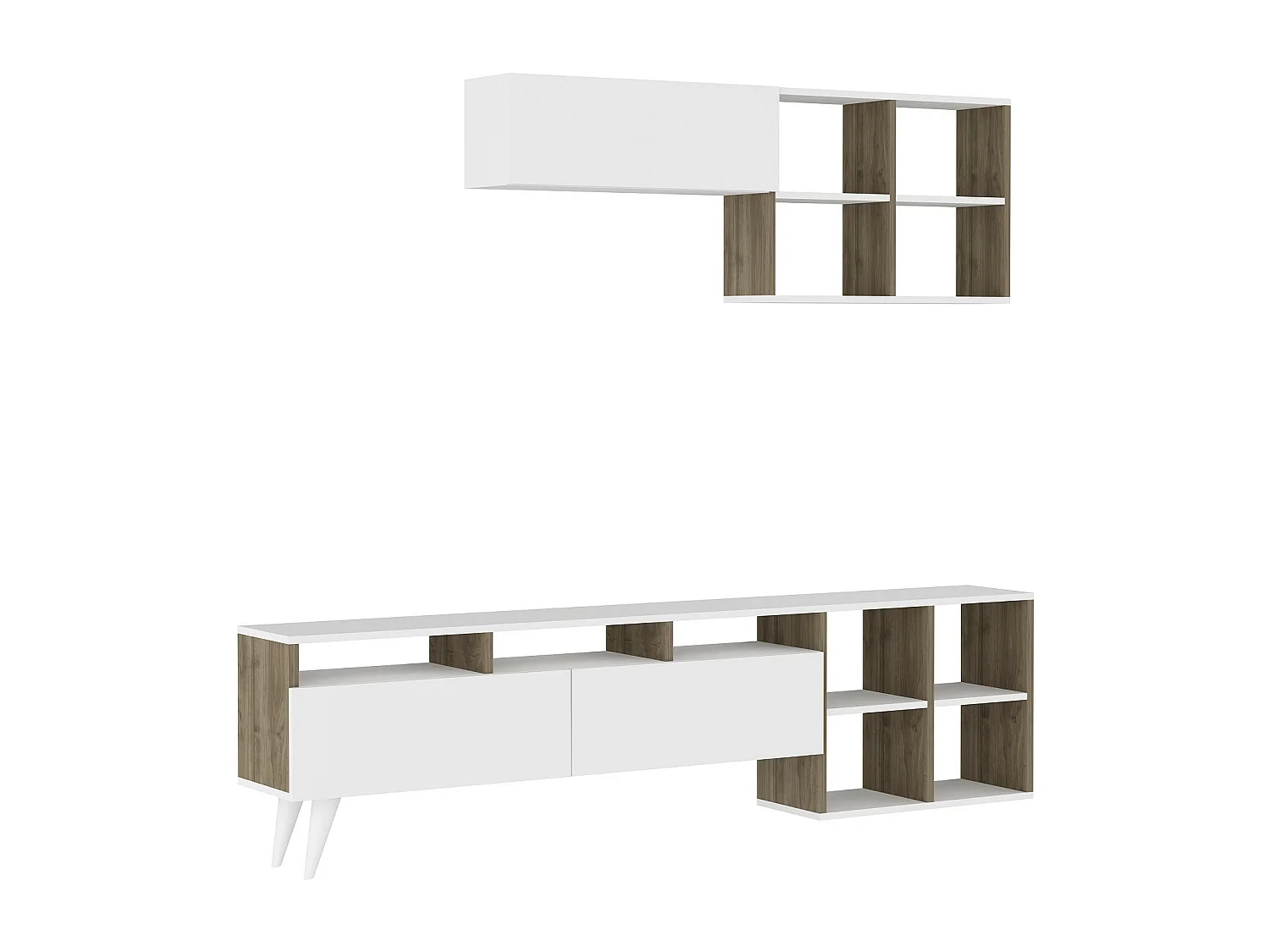 Ensemble meuble TV KUZEY 180cm blanc et noyer