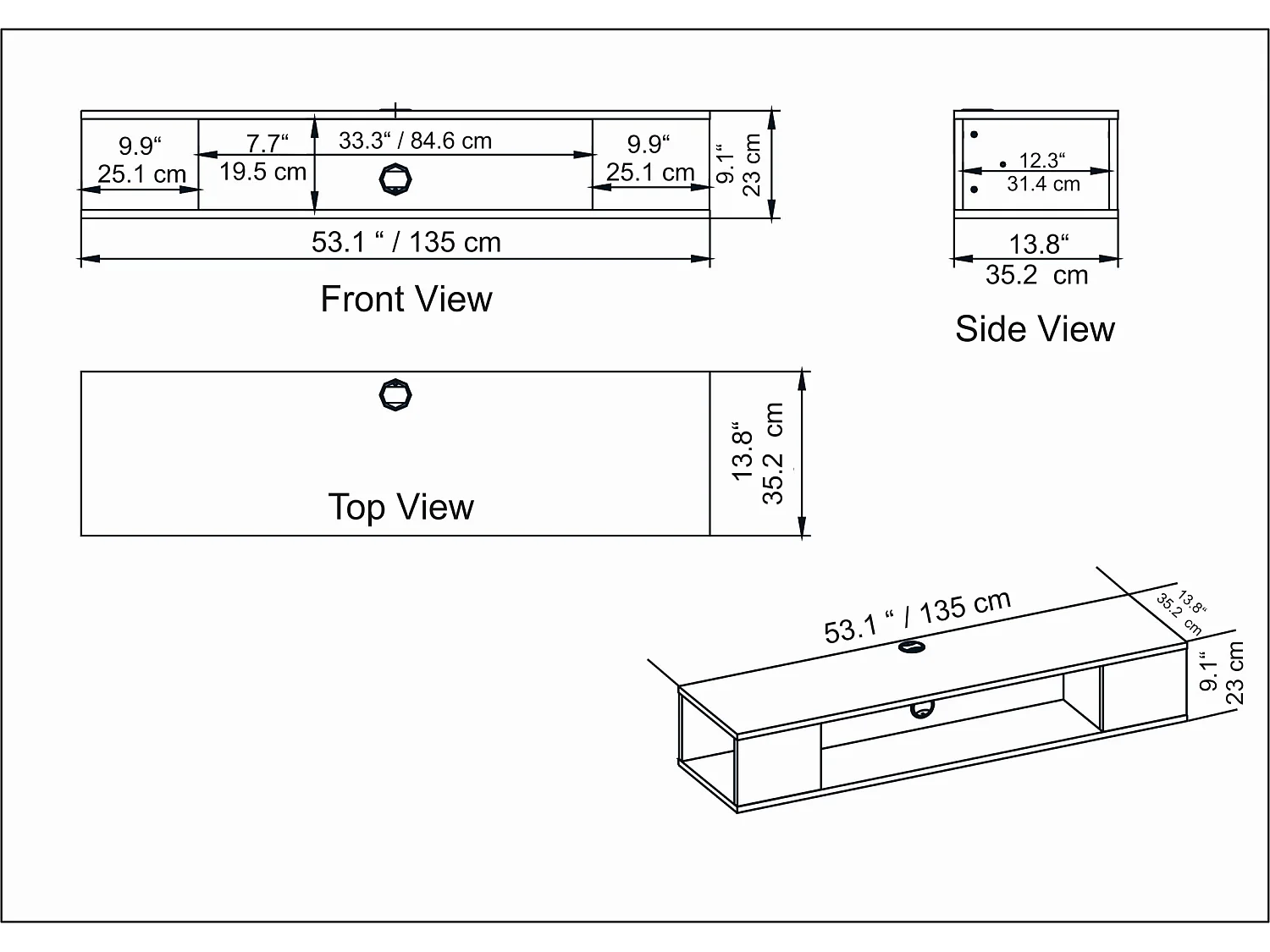 Meuble TV suspendu PETI noyer 135 cm