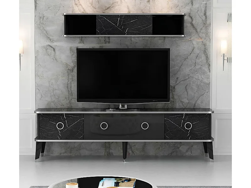 Ensemble meuble TV MARBRE 180 cm Noir brillant