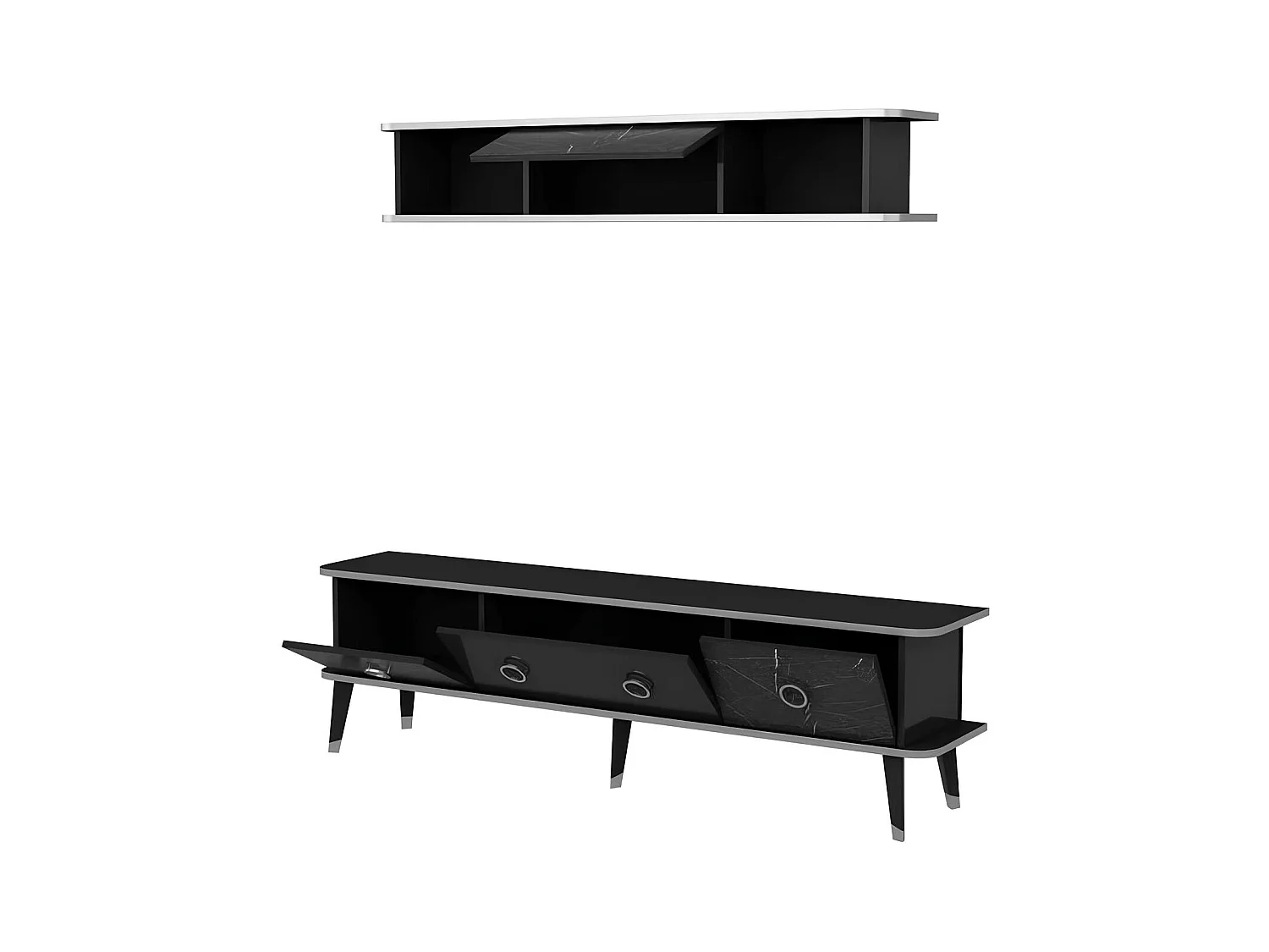 Ensemble meuble TV MARBRE 180 cm Noir brillant