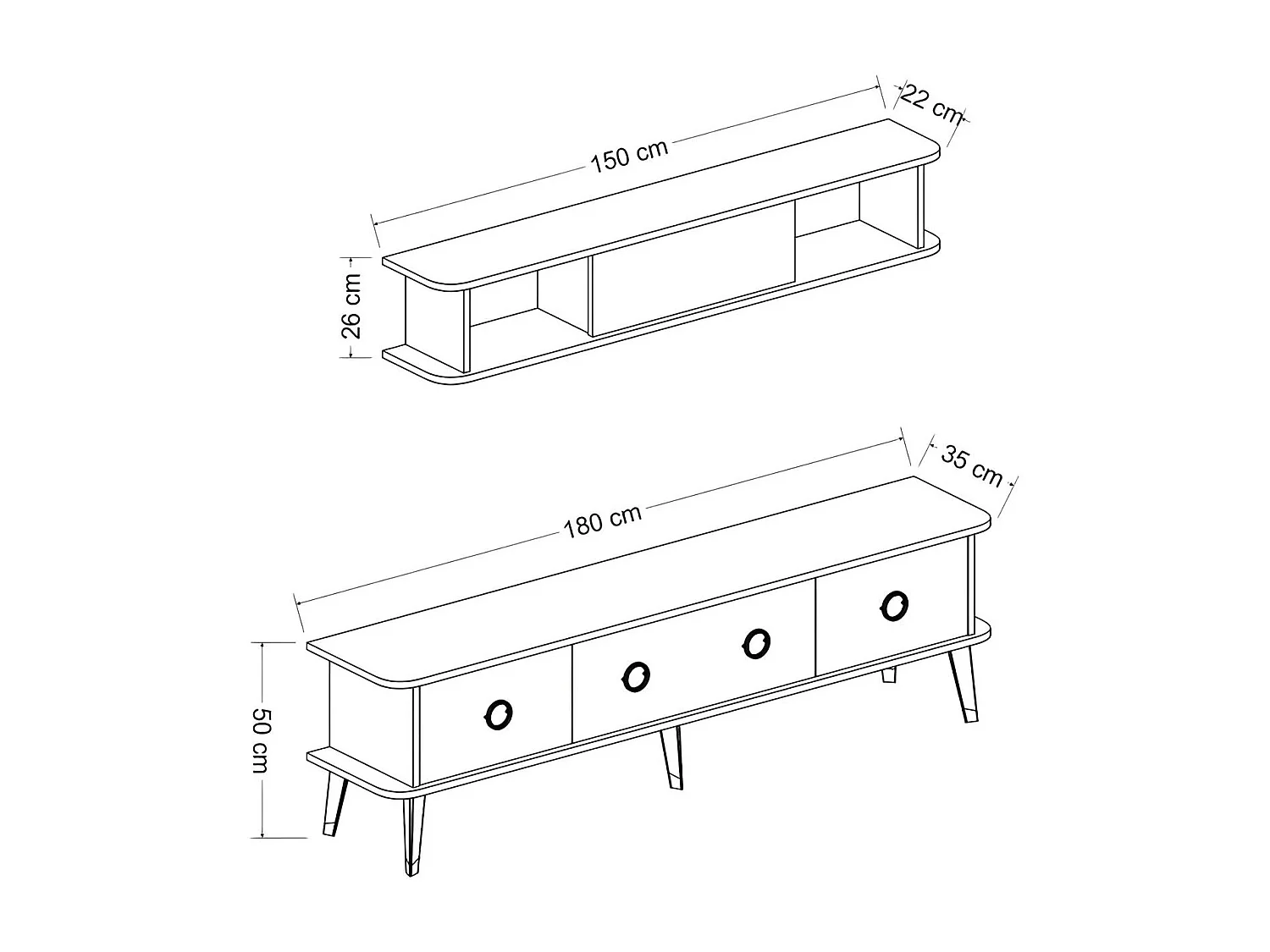 Ensemble meuble TV MARBRE 180 cm Noir brillant