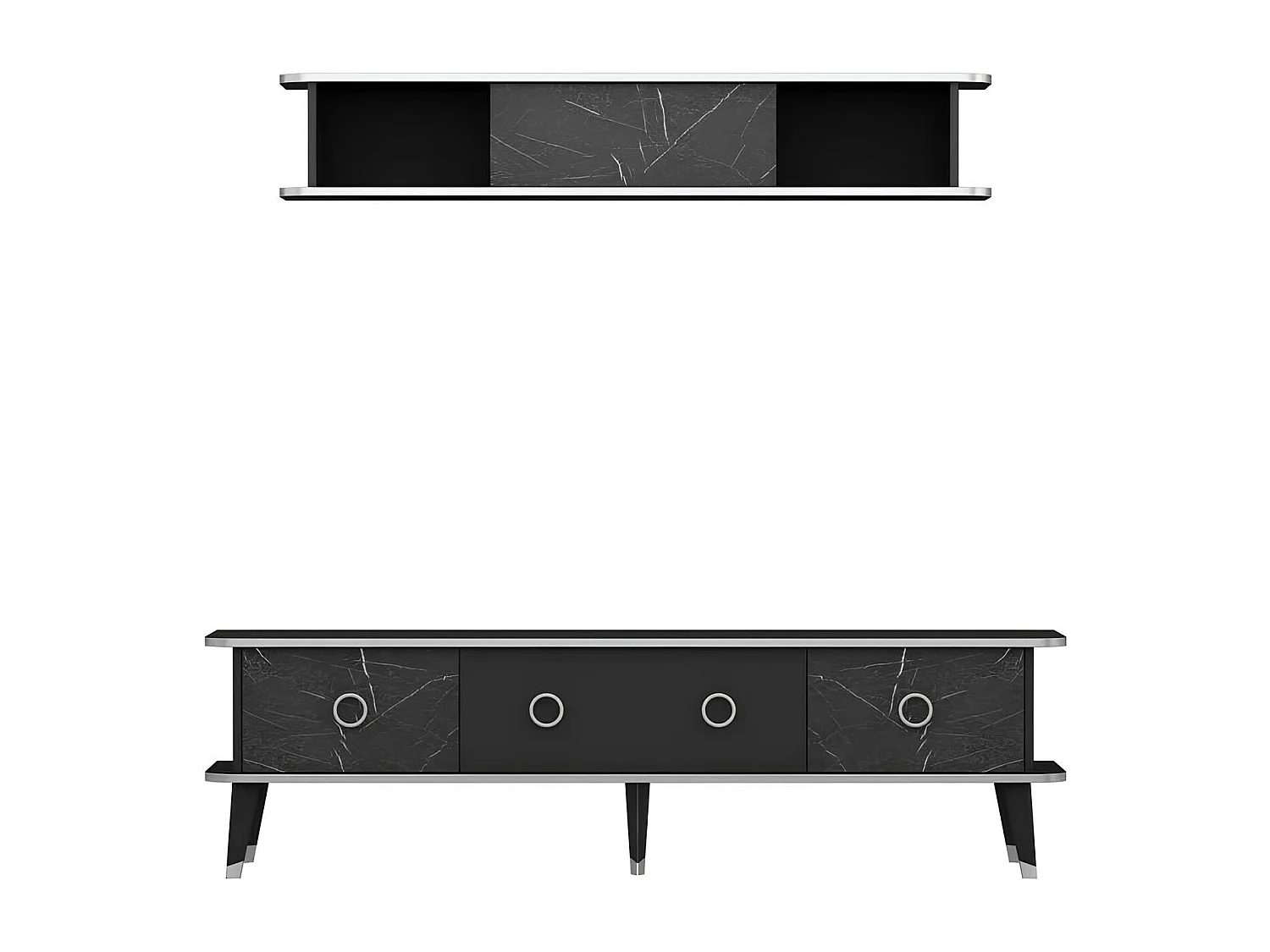 Ensemble meuble TV MARBRE 180 cm Noir brillant