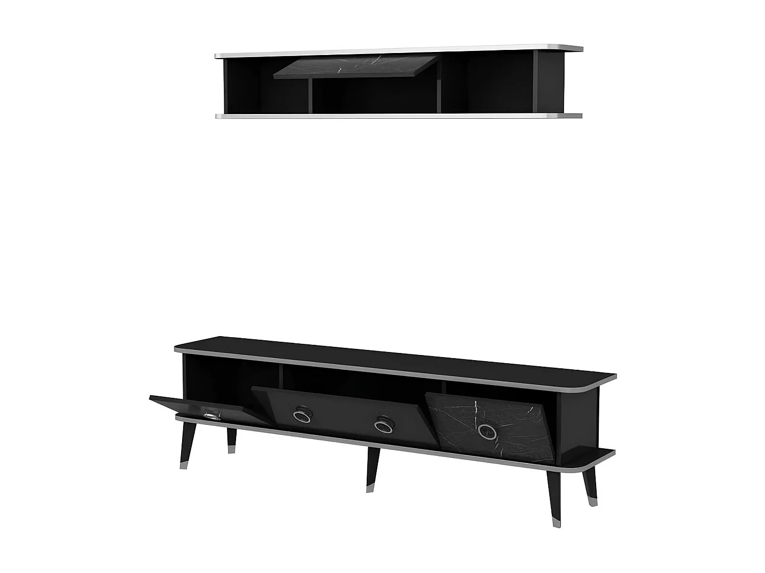 Ensemble meuble TV MARBRE 180 cm Noir brillant